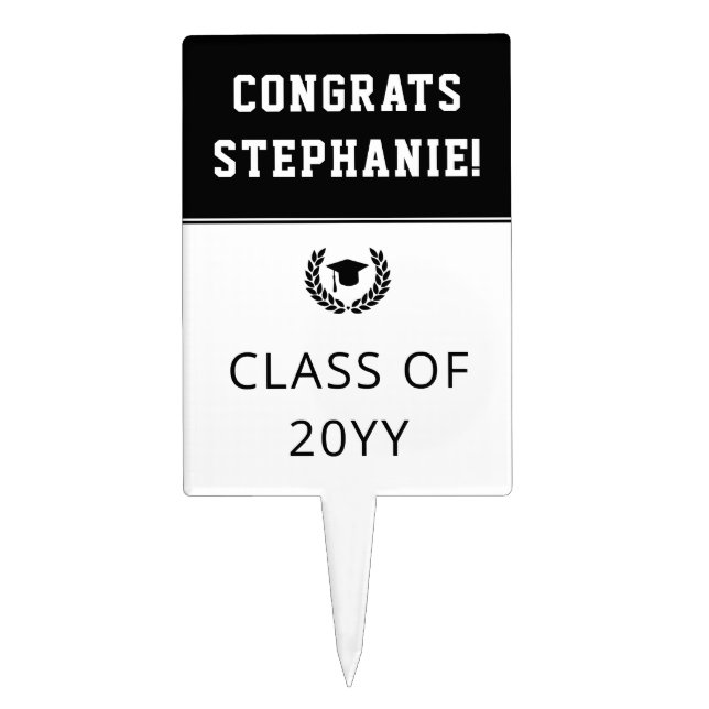 Custom Modern and Minimalist Graduation Party Cake Topper (Front)