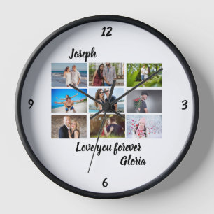 Custom modern Anniversary 9 Photo Collage Clock
