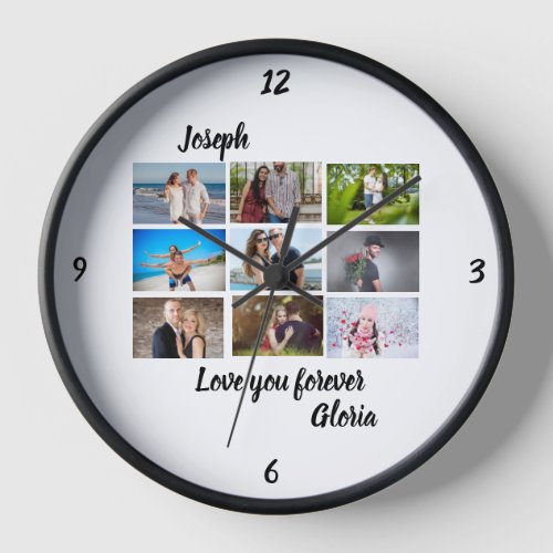 Custom modern Anniversary 9 Photo Collage  Clock