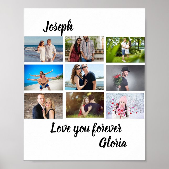 Custom modern Anniversary 9 Photo Collage  Poster (Front)