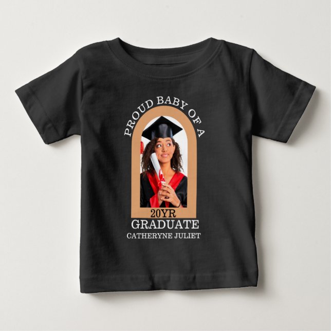 Custom Modern Arch Photo proud baby graduation Baby T-Shirt (Front)