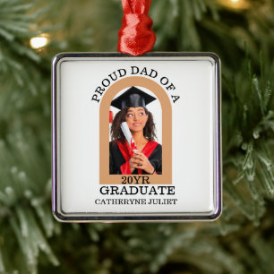 Custom Modern Arch Photo proud dad graduation Metal Ornament