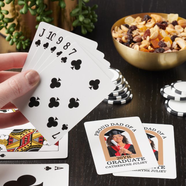 Custom Modern Arch Photo proud dad graduation Poker Cards (In Situ)