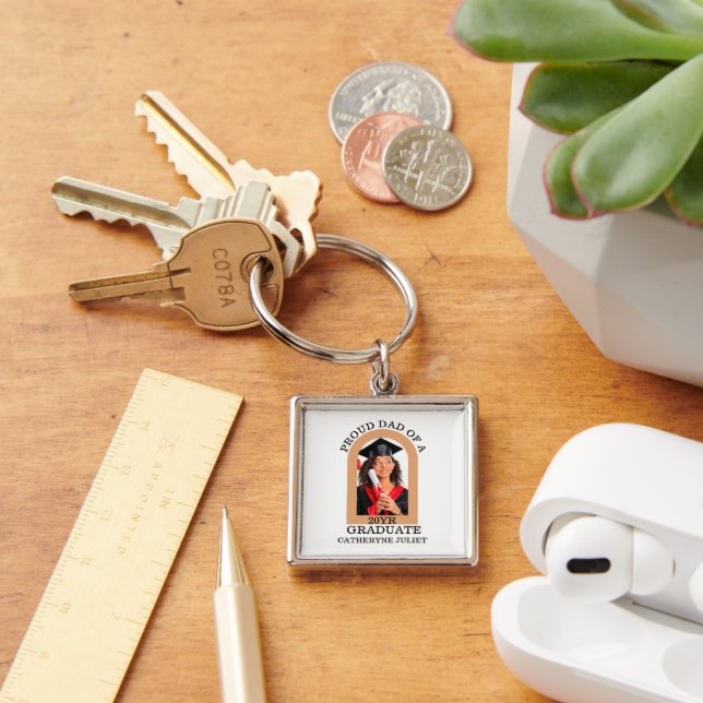 Custom Modern Arch Photo proud dad graduation T-Sh Keychain (Desk)
