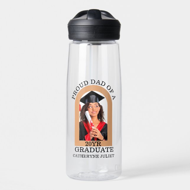 Custom Modern Arch Photo proud dad graduation Water Bottle (Front)