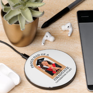 Custom Modern Arch Photo proud dad graduation Wireless Charger
