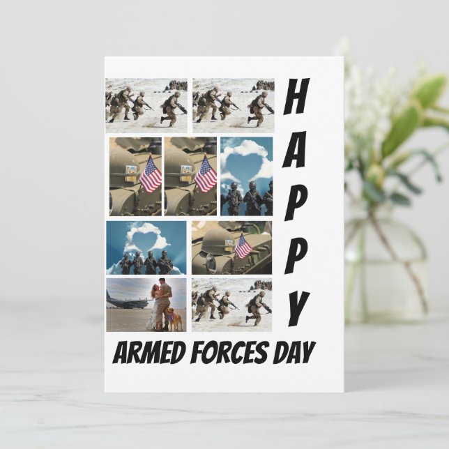 Custom Modern Armed Forces Day 9  Photo Collage  Invitation (Standing Front)