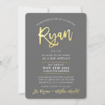 CUSTOM modern Bar Mitzvah for RYAN gray faux gold Invitation<br><div class="desc">*** NOTE - THE SHINY GOLD FOIL EFFECT IS A PRINTED PICTURE *** - - - - - - - - - - - - - - - - - - - - - - - - - - - - - - - - CONTACT ME for custom "faux gold...</div>
