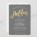 CUSTOM modern Bar Mitzvah gray faux gold HOLDEN Invitation<br><div class="desc">*** NOTE - THE SHINY GOLD FOIL EFFECT IS A PRINTED PICTURE *** - - - - - - - - - - - - - - - - - - - - - - - - - - - - - - - - CONTACT ME for custom "faux gold...</div>