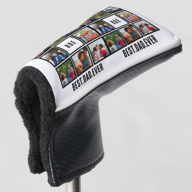 Custom Modern BDE Best Dad Ever 8 Photo Collage Golf Head Cover (3/4 Front)