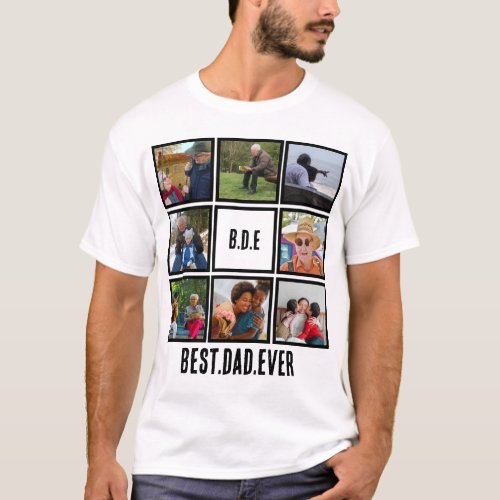 Custom Modern BDE Best Dad Ever 8 Photo Collage T_Shirt