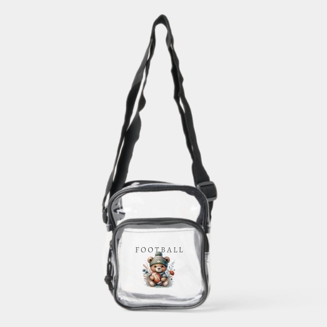 Custom Modern Bear Football Clear Crossbody Bag (Front)