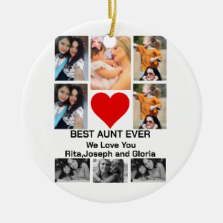 Custom Modern Best Aunt Ever 8 Photo Collage Ceramic Ornament