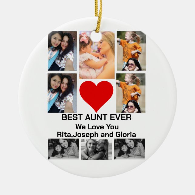 Custom Modern Best Aunt Ever 8 Photo Collage  Ceramic Ornament (Front)