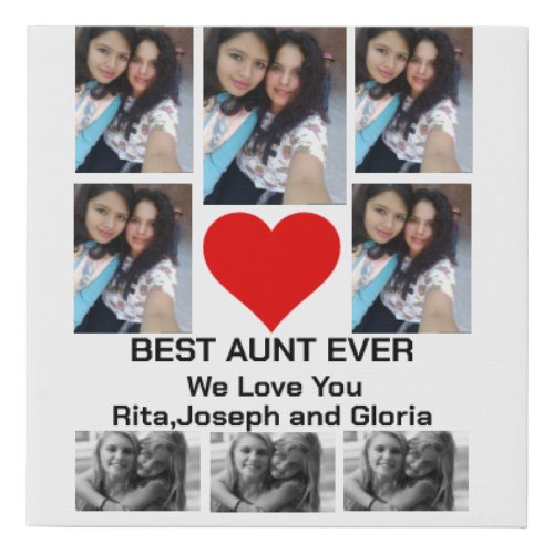 Custom Modern Best Aunt Ever 8 Photo Collage Faux Canvas Print