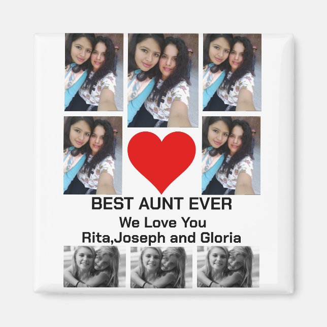Custom Modern Best Aunt Ever 8 Photo Collage Magnet (Front)