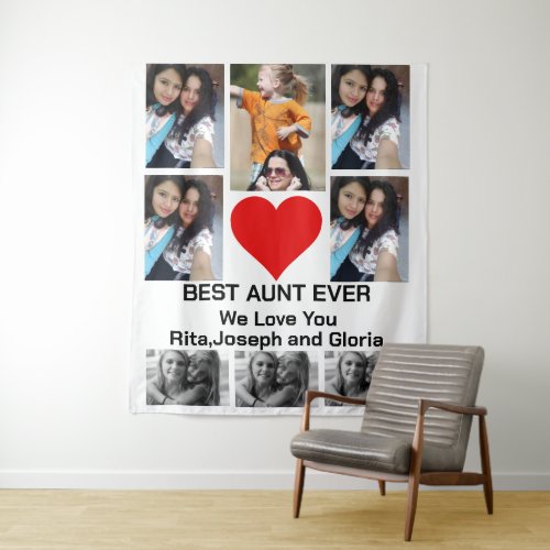Custom Modern Best Aunt Ever 8 Photo Collage Tapestry