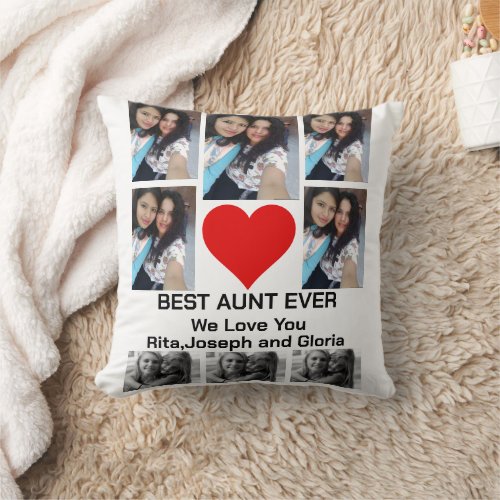 Custom Modern Best Aunt Ever 8 Photo Collage  Throw Pillow