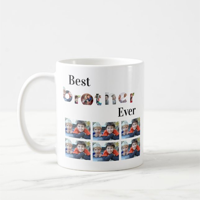 Custom Modern Best Brother Ever 13 Photo Collage  Coffee Mug (Left)