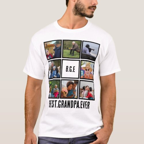 Custom Modern Best Grandpa Ever 8 Photo Collage T_Shirt