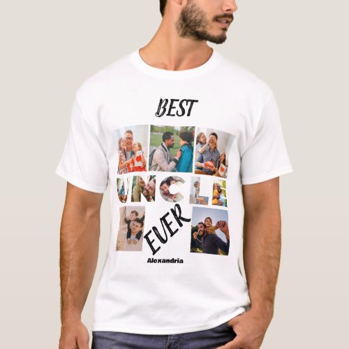 Custom modern Best Uncle Ever 10 Photo Collage T_Shirt