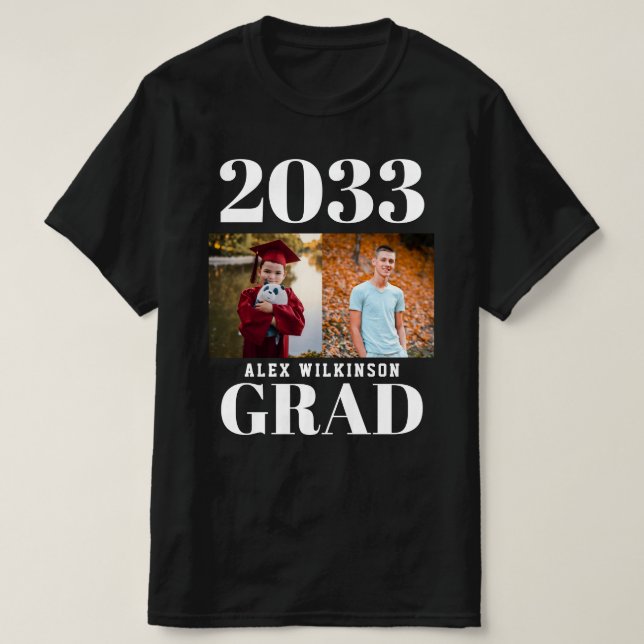CUSTOM Modern Big Bold Script 2 Photo Graduation T-Shirt (Design Front)
