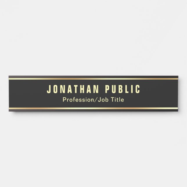 Custom Modern Black And Gold Template Long Door Sign (Front)