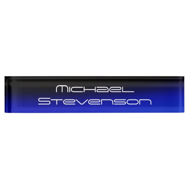 Custom Modern Black Blue Business Nameplate (Front)