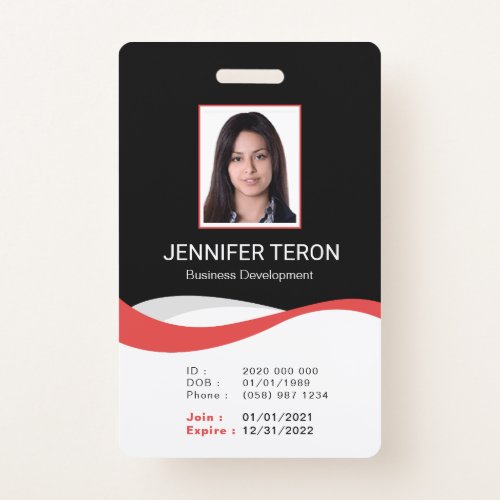 Custom Modern Black Employee ID Card with barcode Badge