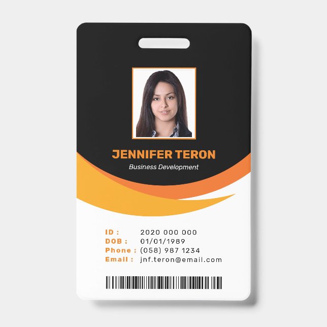 Custom Modern Black Employee ID Card with barcode Badge (Front)