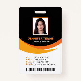 Custom Modern Black Employee ID Card with barcode Badge