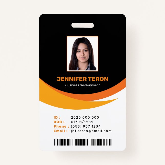 Custom Modern Black Employee ID Card with barcode Badge (Front)