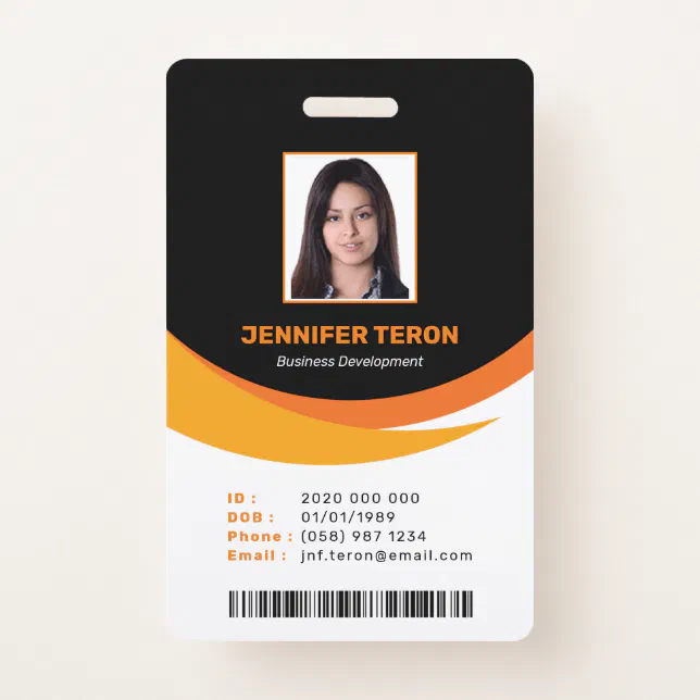 Custom Modern Black Employee ID Card with barcode Badge | Zazzle