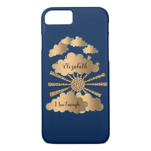 Custom Modern Black Gold Blue Saying Quote iPhone 87 Case