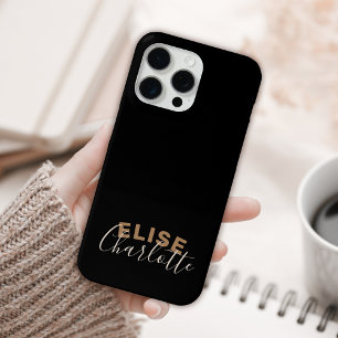 Custom Modern Black Gold Feminine Script Name iPhone 15 Pro Max Case
