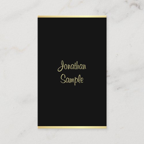 Custom Modern Black Gold Hand Script Personalized Business Card