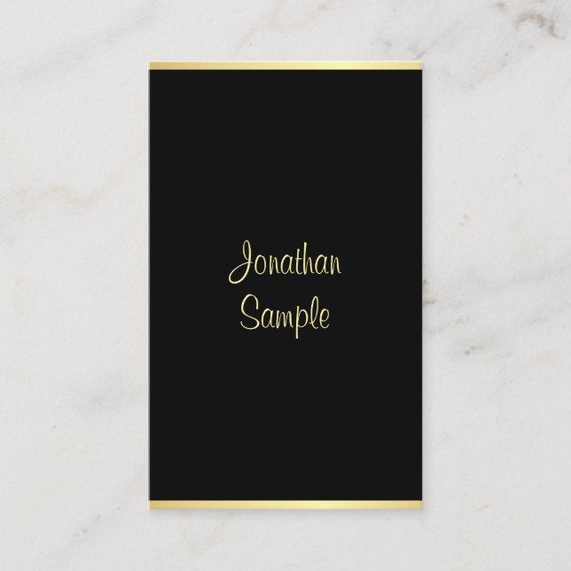 Custom Modern Black Gold Hand Script Personalized Business Card (Front)
