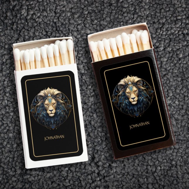 Custom Modern Black Gold Lion Symbol Sun Sign Leo Matchboxes (Creator Uploaded)