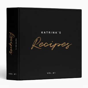 Custom Modern Black Gold Minimalist Script Recipe 3 Ring Binder