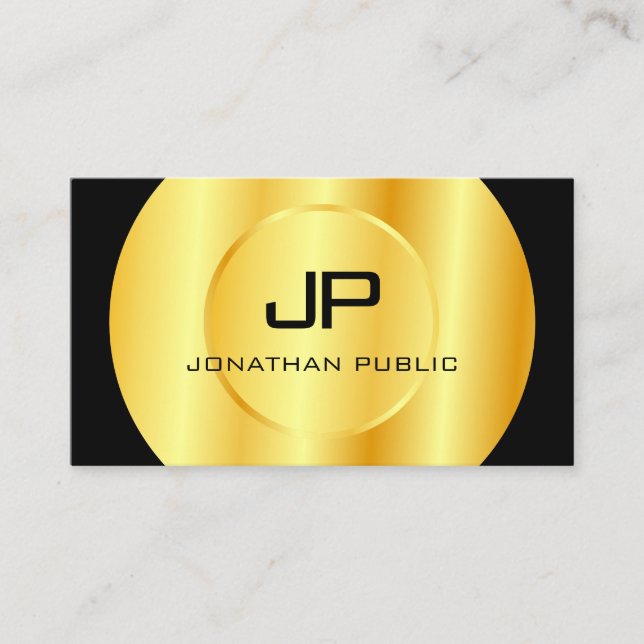 Custom Modern Black Gold Monogram Elegant Template Business Card (Front)