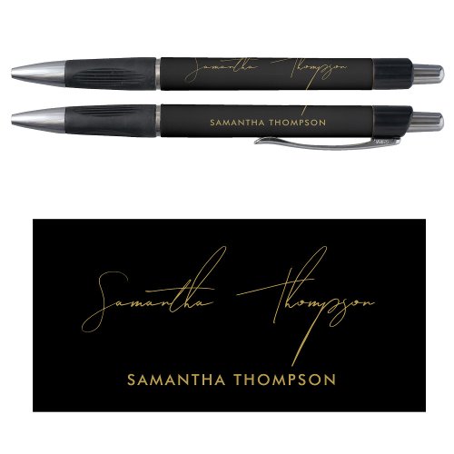 Custom Modern Black  Gold Signature Script Name Pen