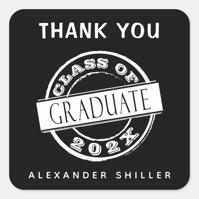 Custom Modern Black Graduate Thank You  Square Sticker (Front)