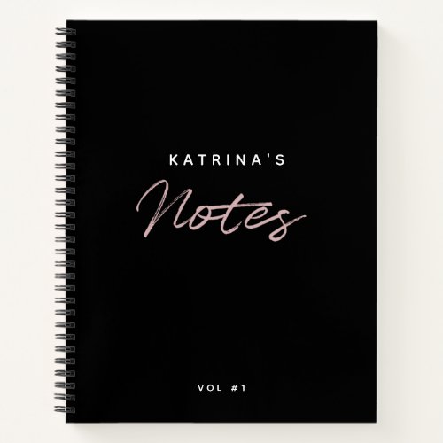 Custom Modern Black Pink Minimalist Script Notebook