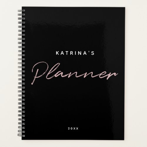 Custom Modern Black Pink Minimalist Script Planner