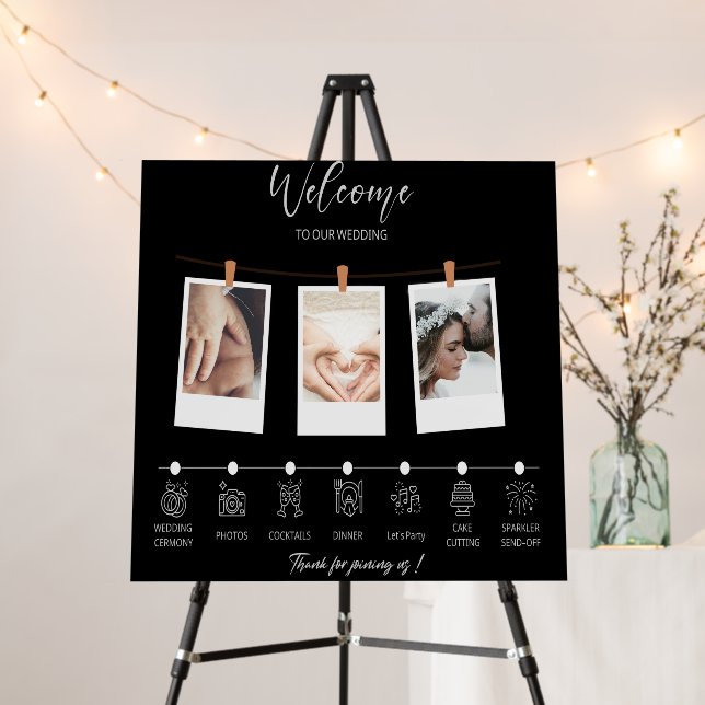 Custom Modern Black Wedding Timeline Foam Board (In Situ (Stand))