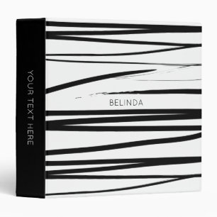 Custom Modern Black & White Lines Abstract Art  3 Ring Binder