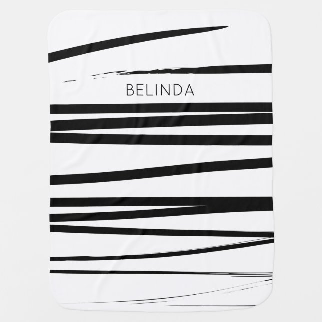 Custom Modern Black & White Lines Abstract Art  Baby Blanket (Front)