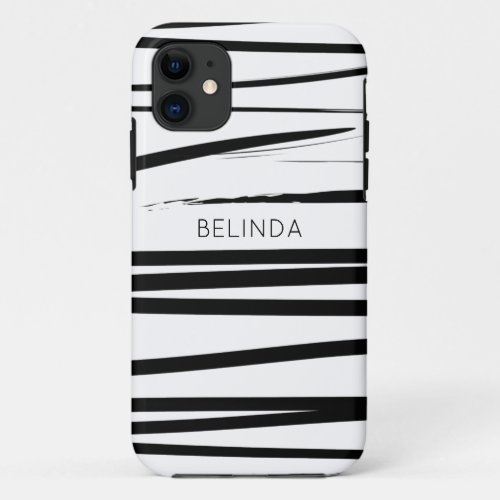 Custom Modern Black  White Lines Abstract Art  iPhone 11 Case