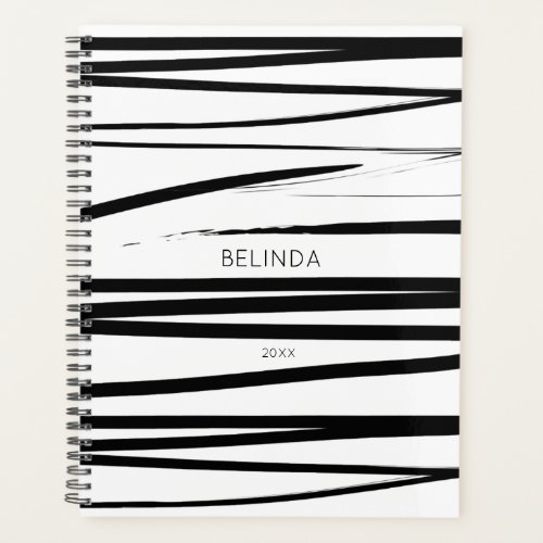 Custom Modern Black  White Lines Abstract Art  Planner