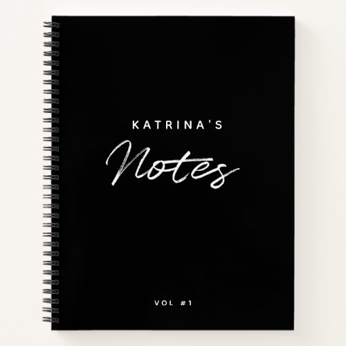 Custom Modern Black White Minimalist Script  Notebook
